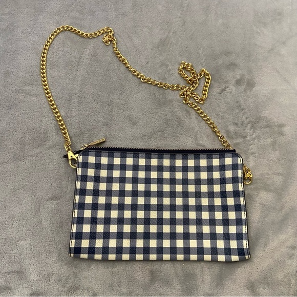 Tory Burch Robinson Navy Gingham Chain Strap Crossbody Clutch Bag 4936 - Picture 4 of 12